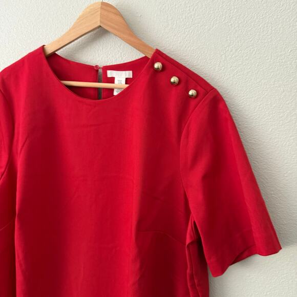 H&M | NWT Red Mini Dress Short Sleeve Gold Shoulder Buttons Shift | Size XXL - Picture 3 of 7